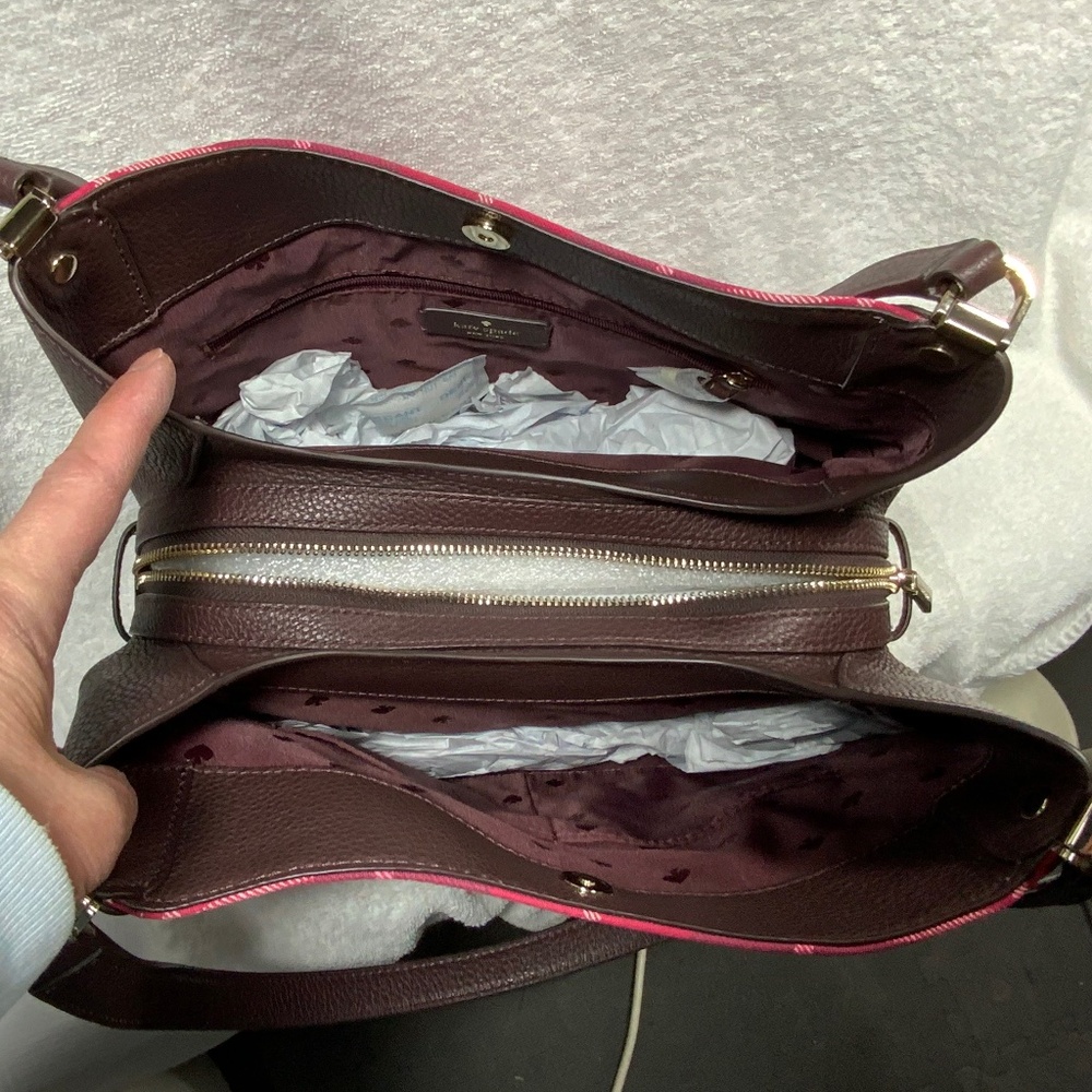NWOT ♠️ Kate Spade Plaid Leila Medium Triple Compartment Shoulder Bag - Picture 3 of 14
